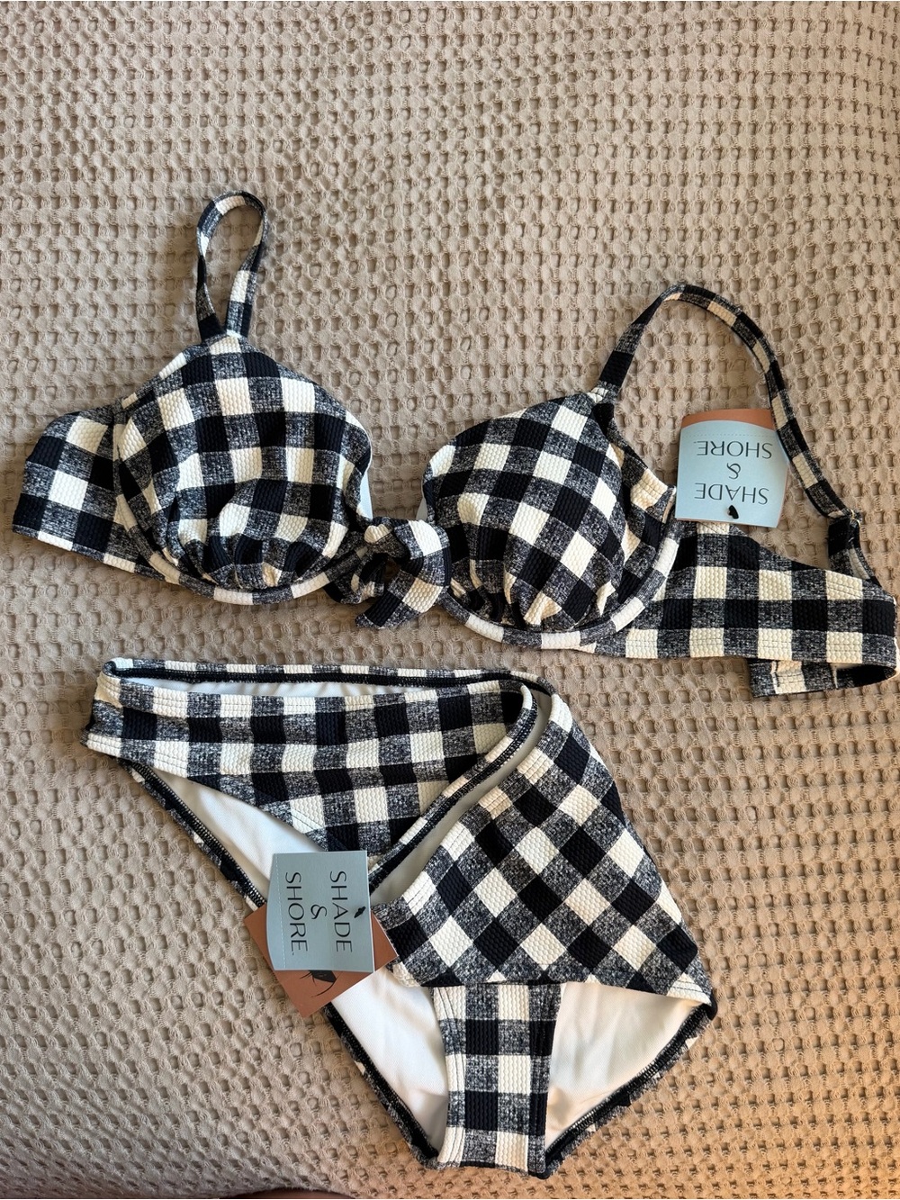 Shade & Shore Black and White Gingham Bikini Set with Underwire Top